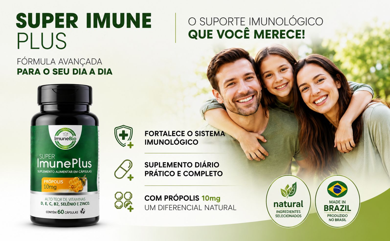 Suplemento Super Imune Plus 490 mg - 10 mg de Própolis + Vitaminas e Minerais Es