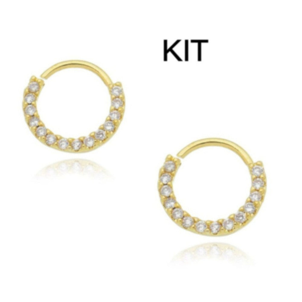 Conjunto Argolas Cravejadas Y Dourada Feminino, 2 Zircão