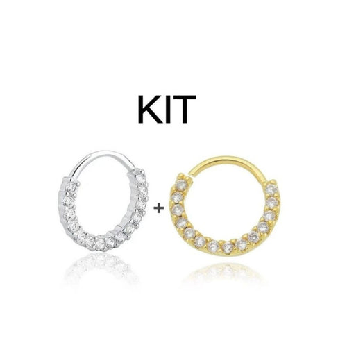 Conjunto Argolas Cravejadas Y Dourada Feminino, 2 Zircão