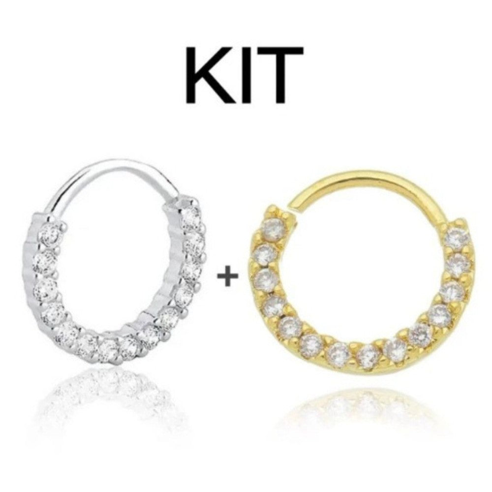 Conjunto Argolas Cravejadas Y Dourada Feminino, 2 Zircão