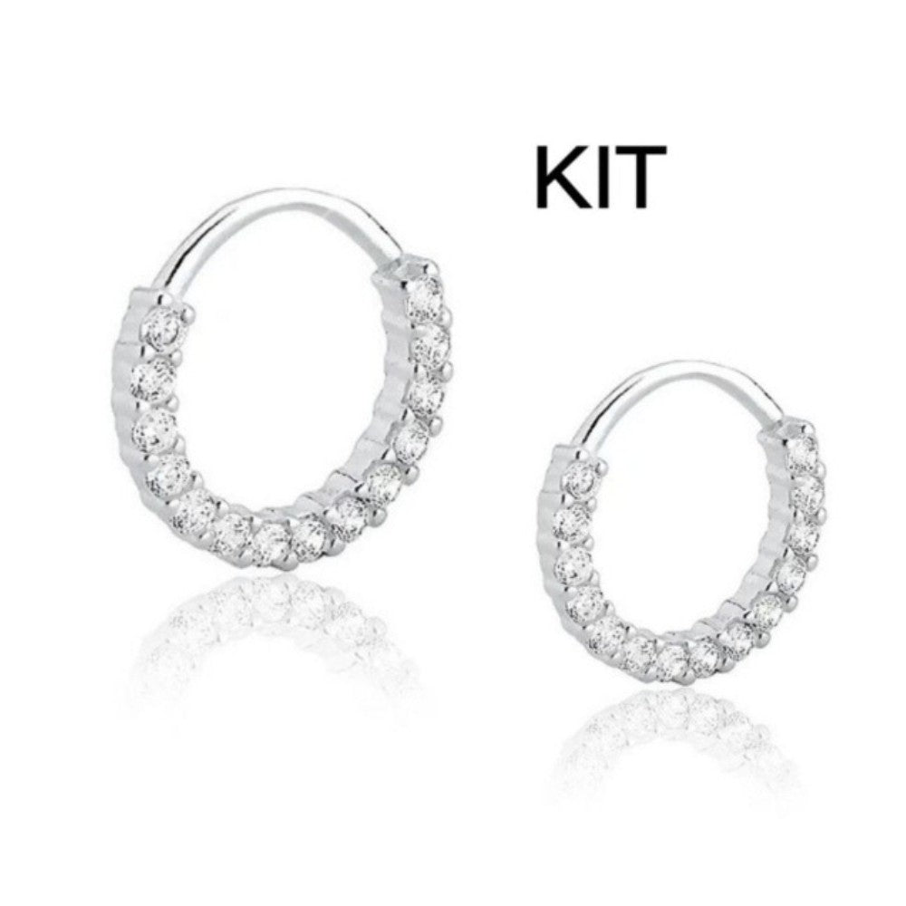 Conjunto Argolas Cravejadas Y Dourada Feminino, 2 Zircão
