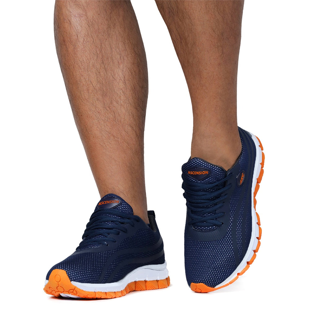 Tênis Unissex Esportivo Marinho Caminhada Sola Laranja