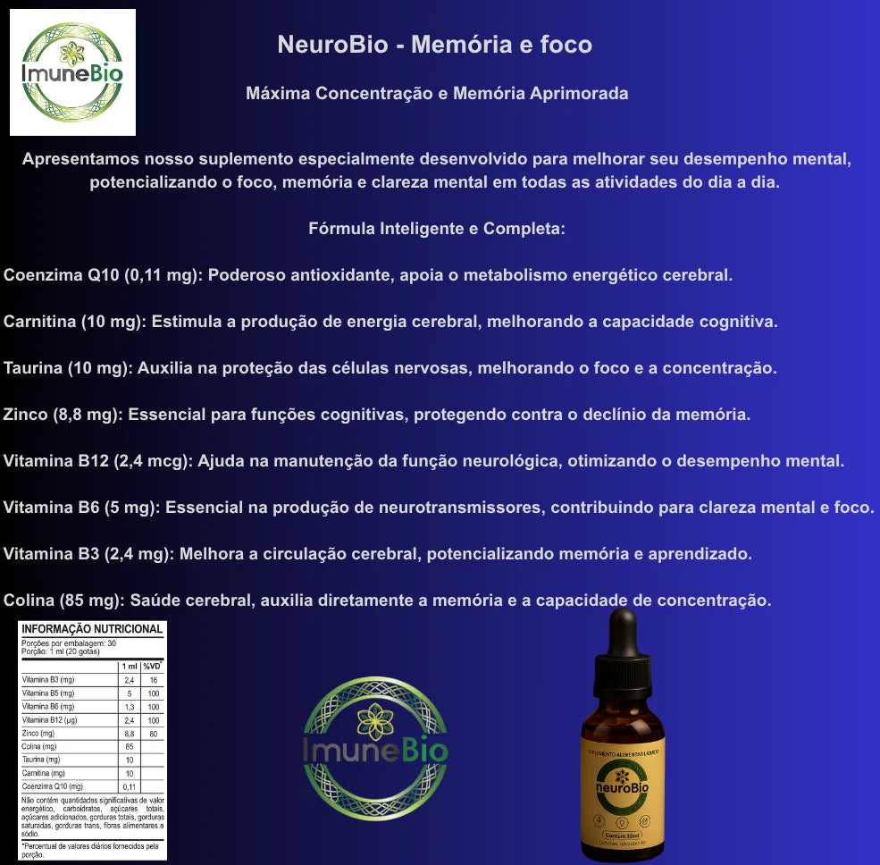 NeuroBio - Memória Foco e Concentração - 30 ML