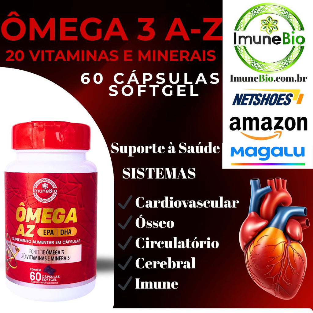 Ômega 3 Multivitamínico A-Z - 20 Vitaminas e Minerais + EPA DHA 1400 mg- 60 Caps