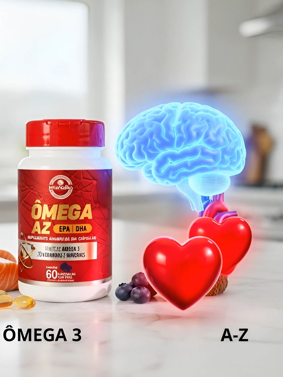 Ômega 3 Multivitamínico A-Z - 20 Vitaminas e Minerais + EPA DHA 1400 mg- 60 Caps