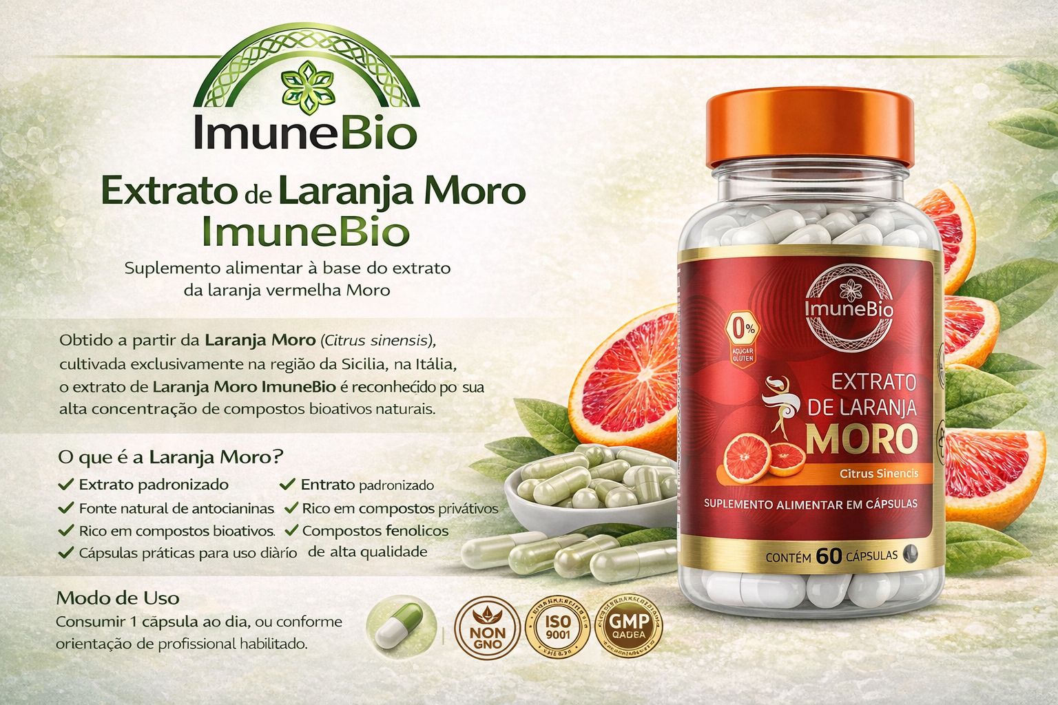 Suplemento Extrato de Laranja Moro Morosil- 540 Mg + Antocianinas 60 Caps